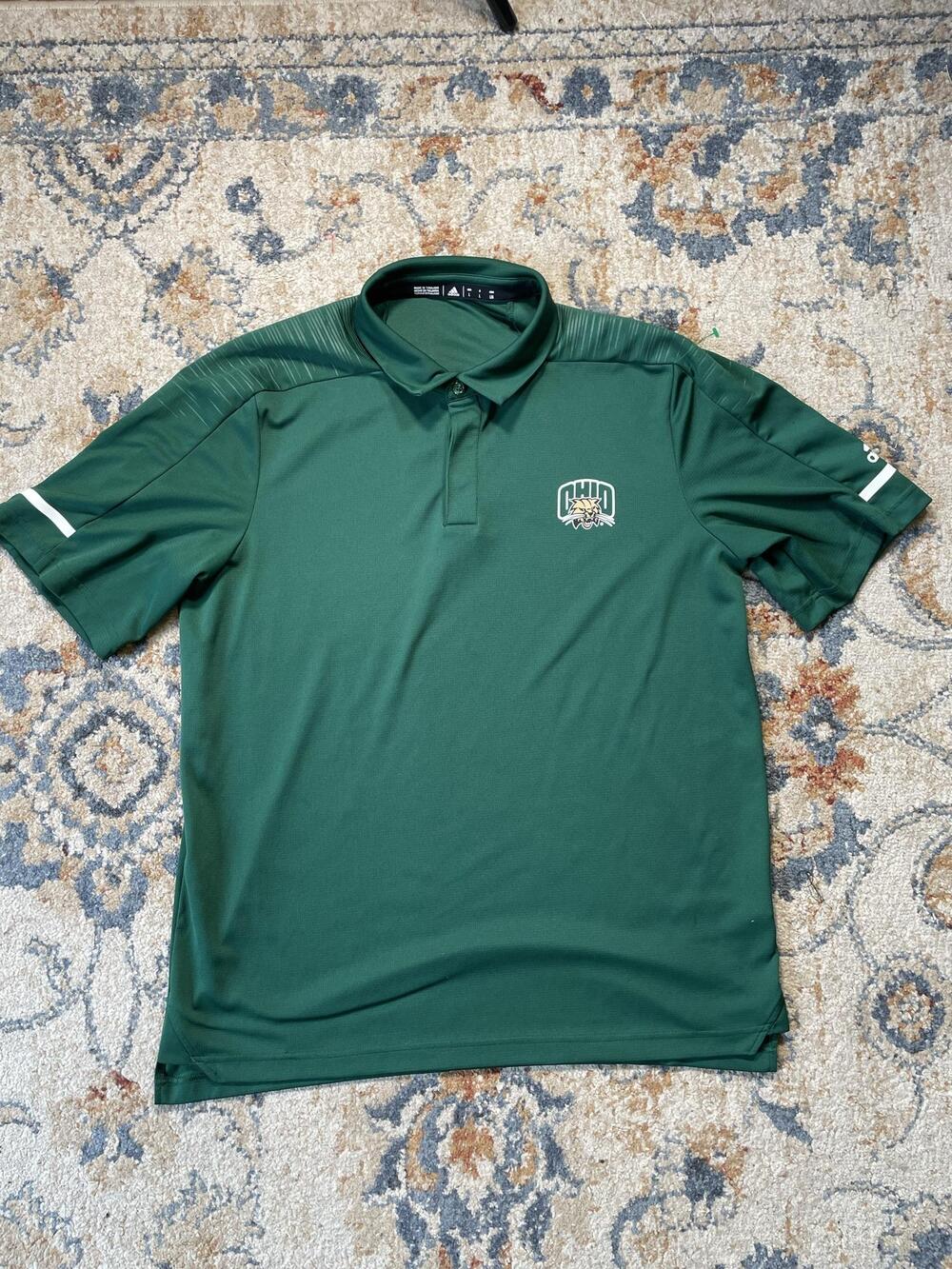 Ohio Bobcats Polo Shirt Mens Large Green NCAA Football Adidas Climalite Top